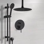 Remer SFR97 Matte Black Shower Set With Rain Ceiling Shower Head and Hand Shower